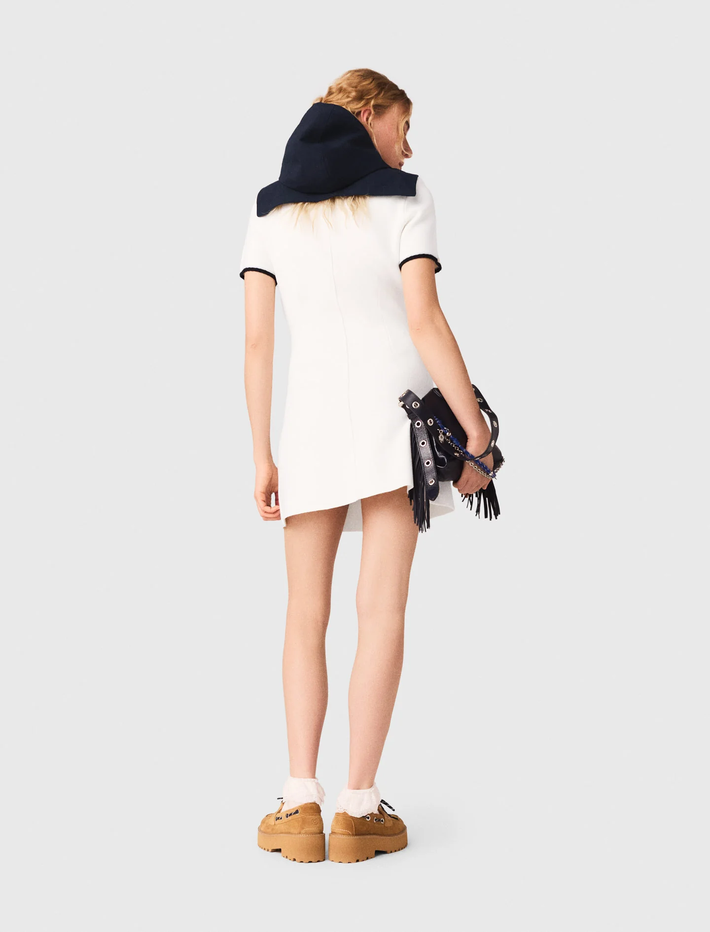 Short Dress With Contrasting Trim Ecru - Image 4