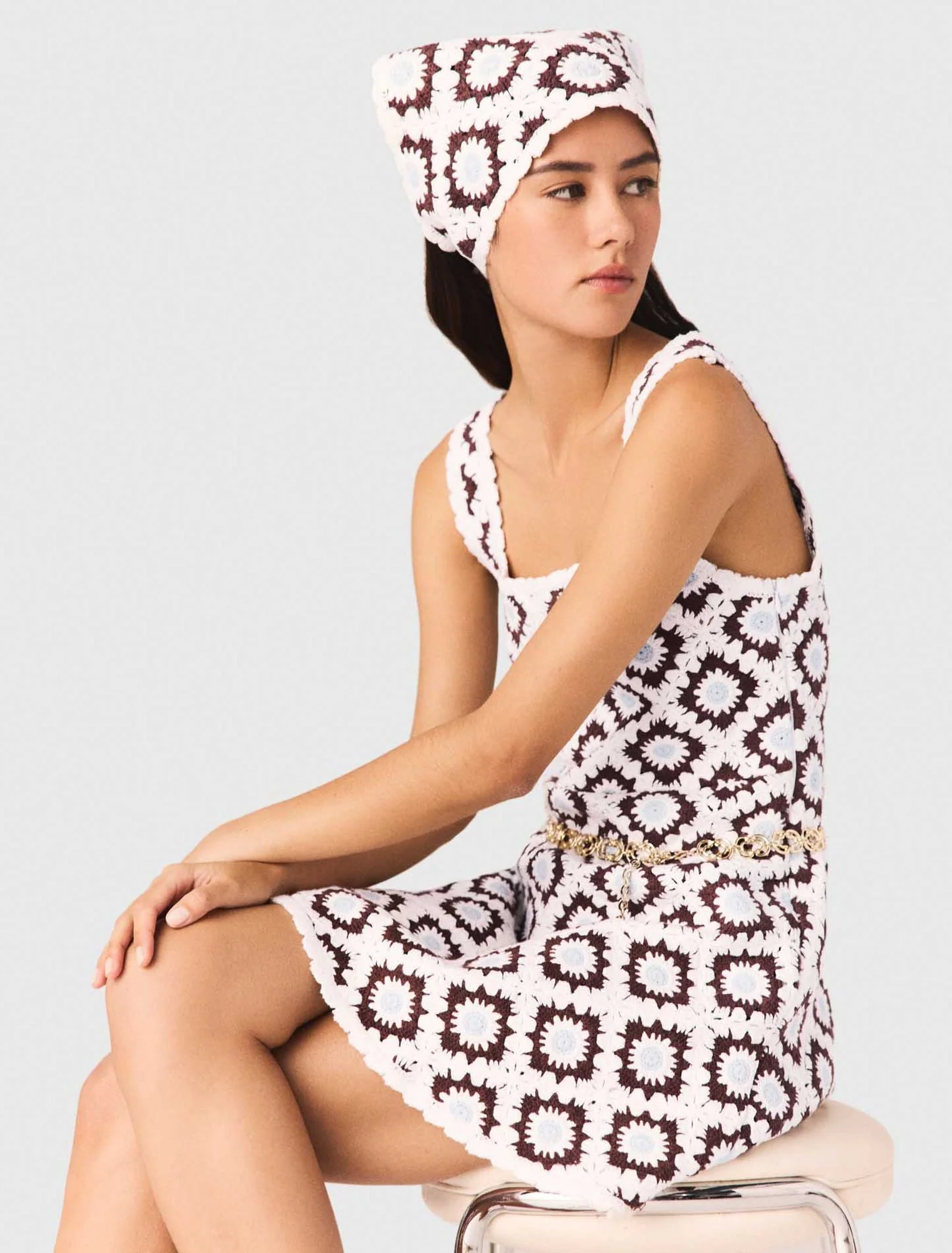Floral Crochet Dress Brown/Blue - Image 5
