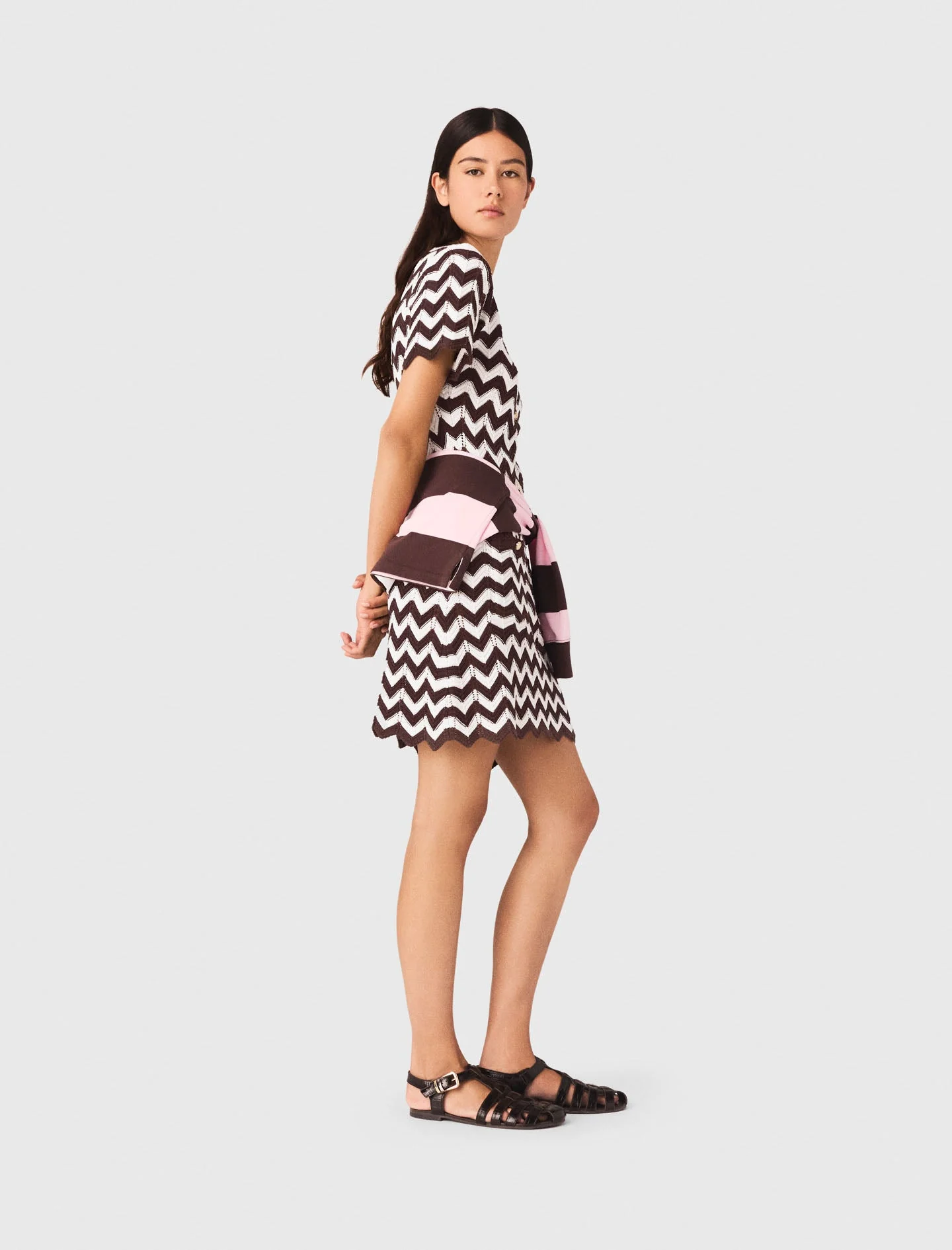 Zigzag Crochet Dress Brown/White - Image 2