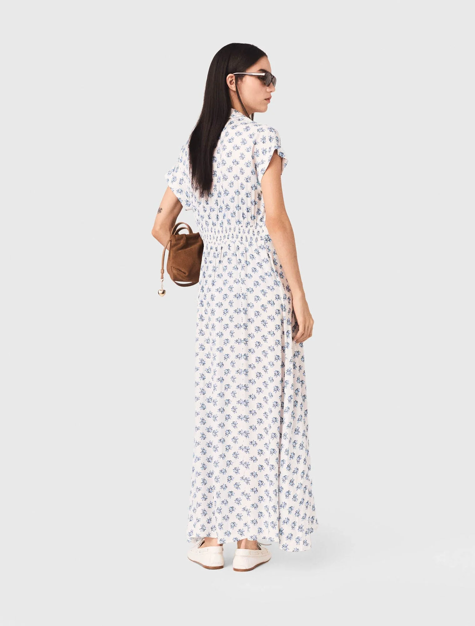 Jacquard Print Maxi Dress Blue Small Flowers Print - Image 3