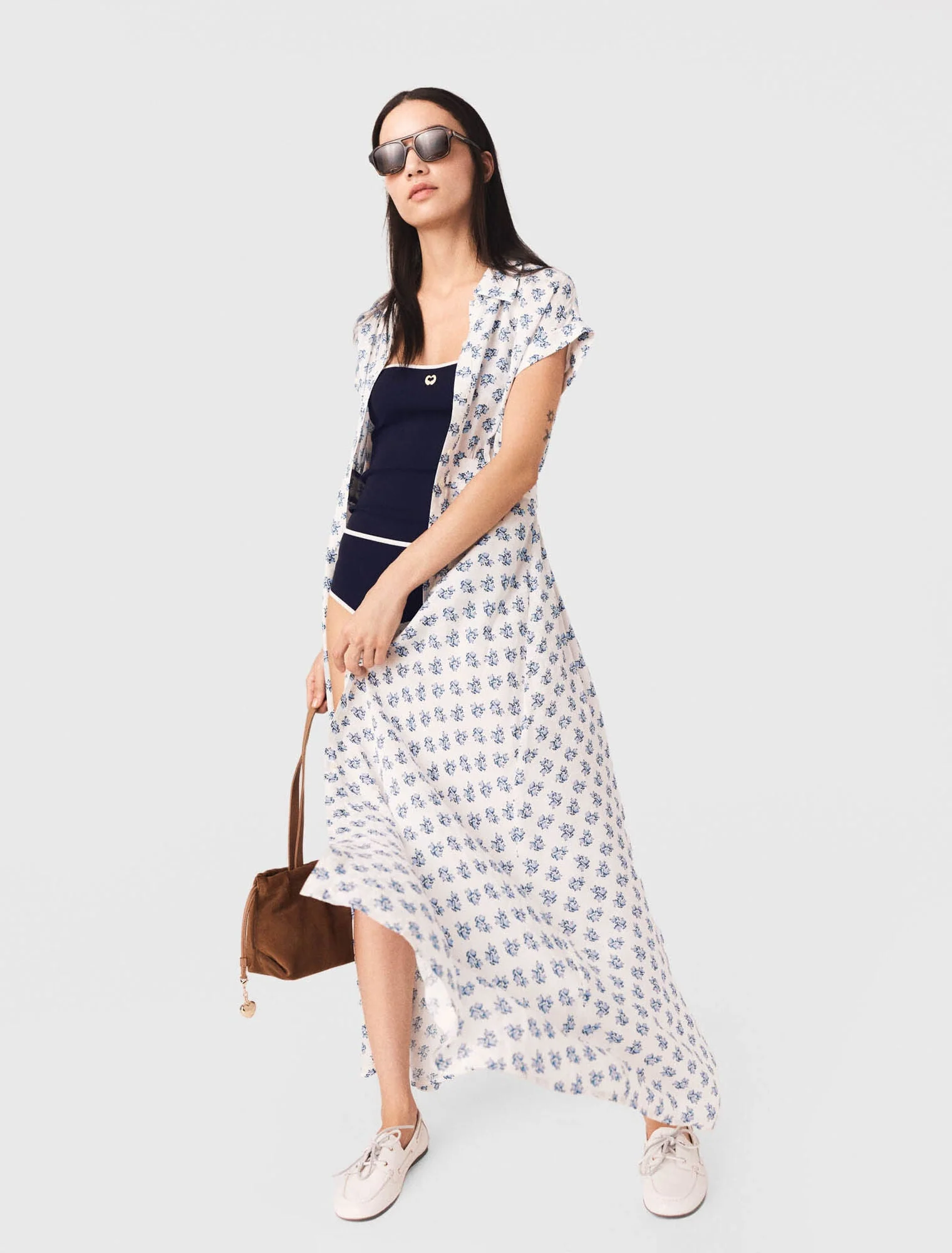 Jacquard Print Maxi Dress Blue Small Flowers Print - Image 4