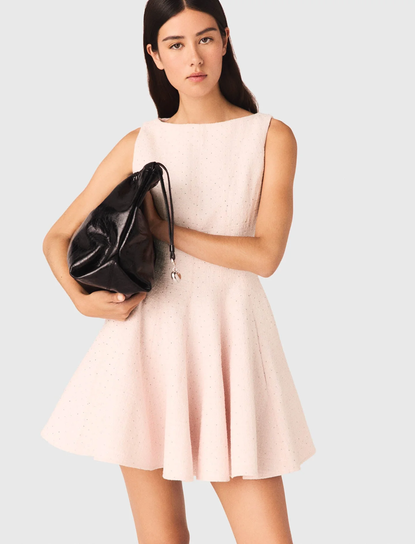 Short Flared Tweed Dress Pink - Image 5
