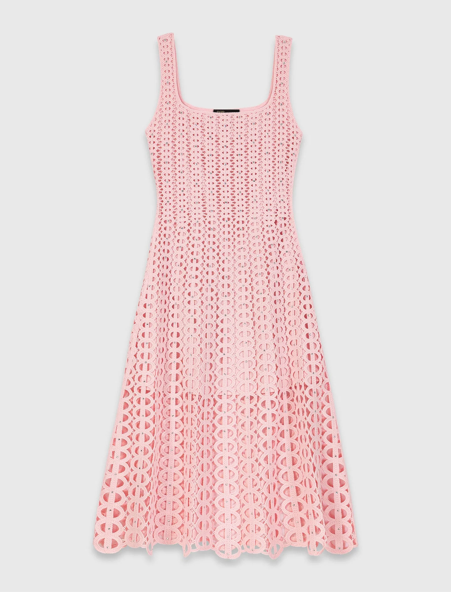 Rhinestone Crochet Midi Dress Pink - Image 8