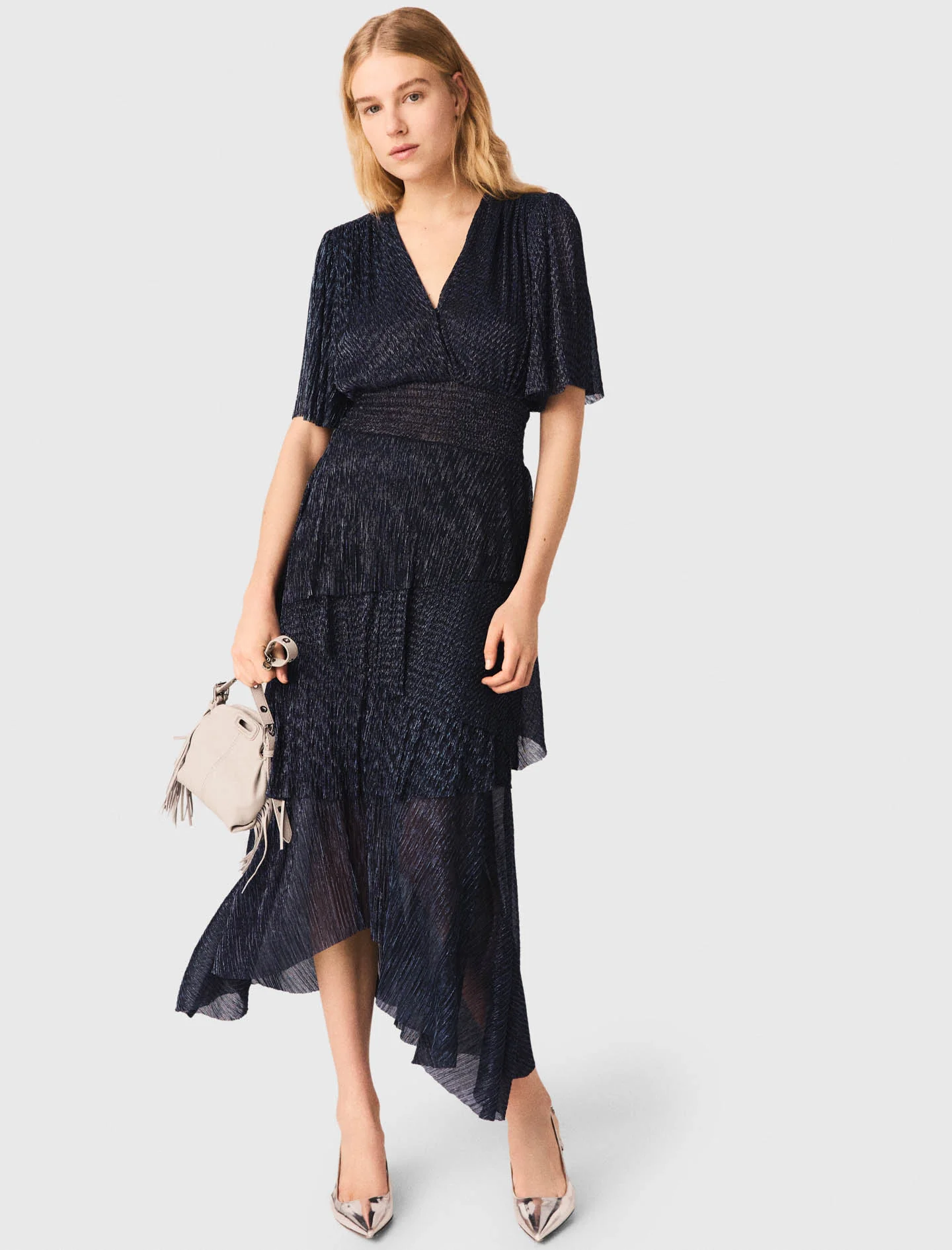 Metallic Ruffled Midi Dress Navy - Image 2