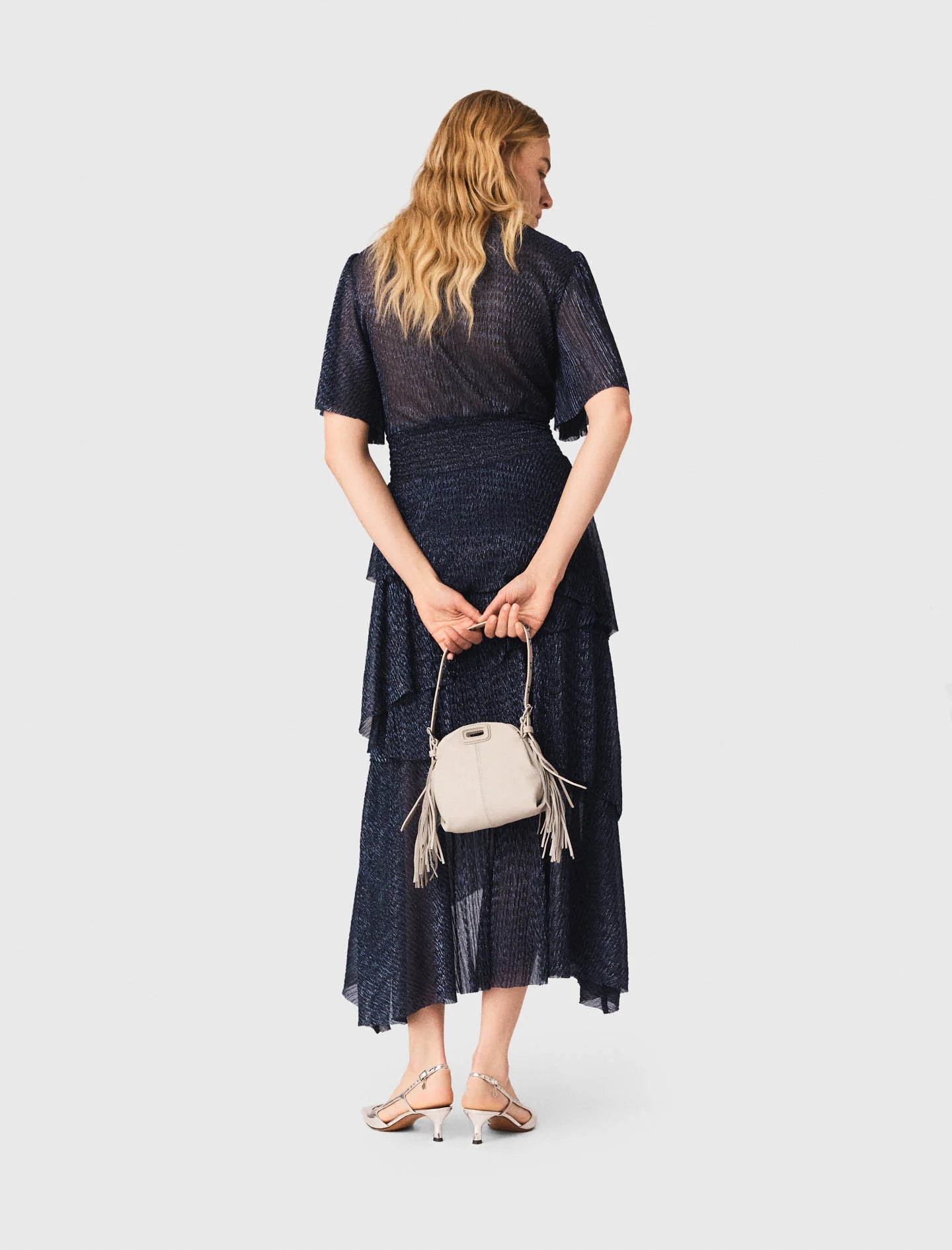 Metallic Ruffled Midi Dress Navy - Image 3