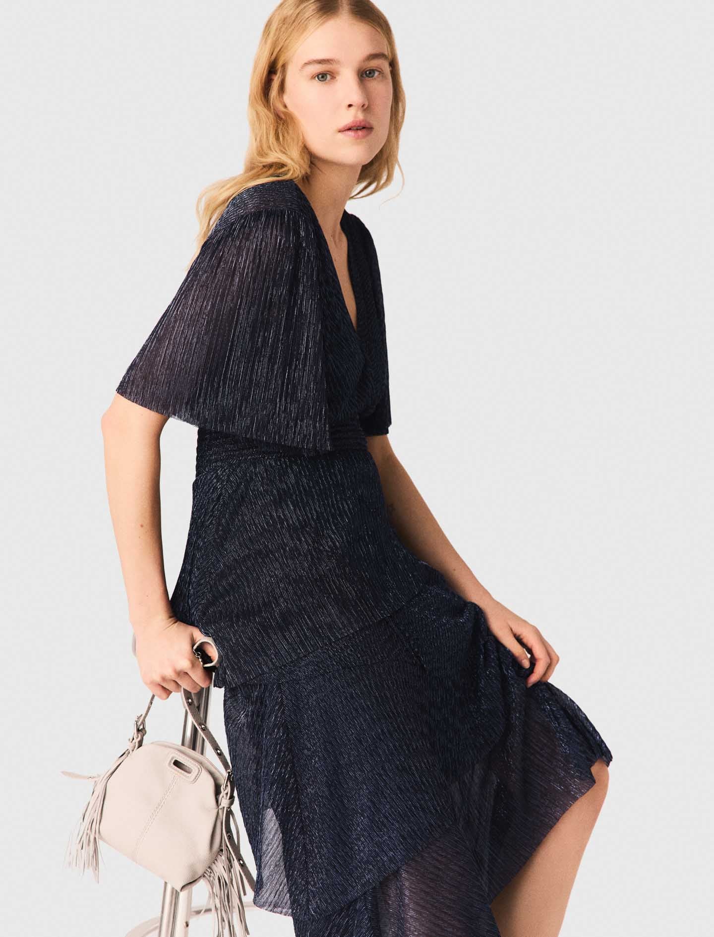 Metallic Ruffled Midi Dress Navy - Image 5
