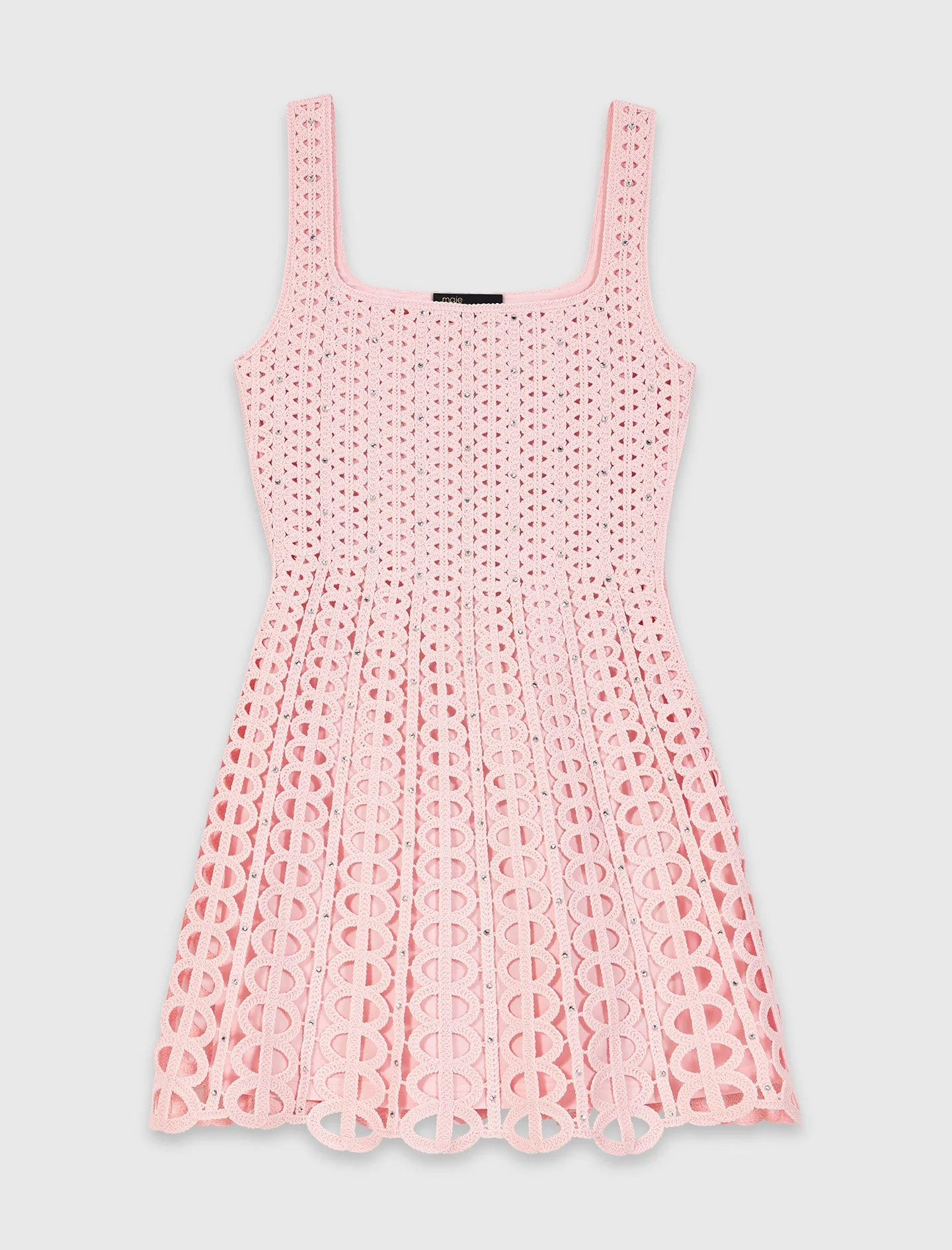 Short Rhinestone Crochet Dress Pink - Image 8
