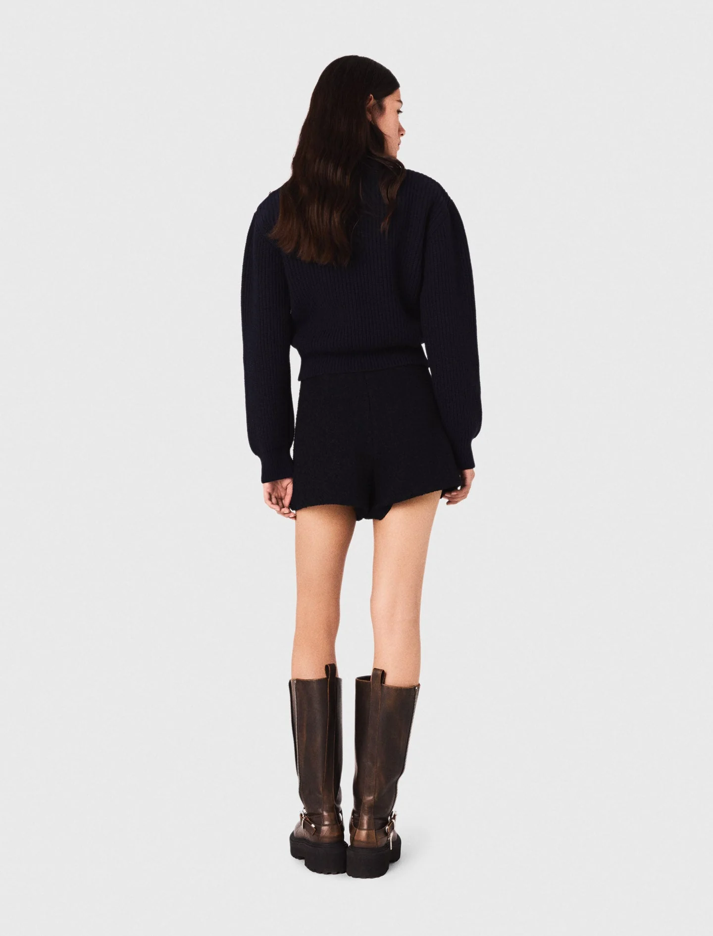 Tweed shorts with contrast band Navy - Image 3