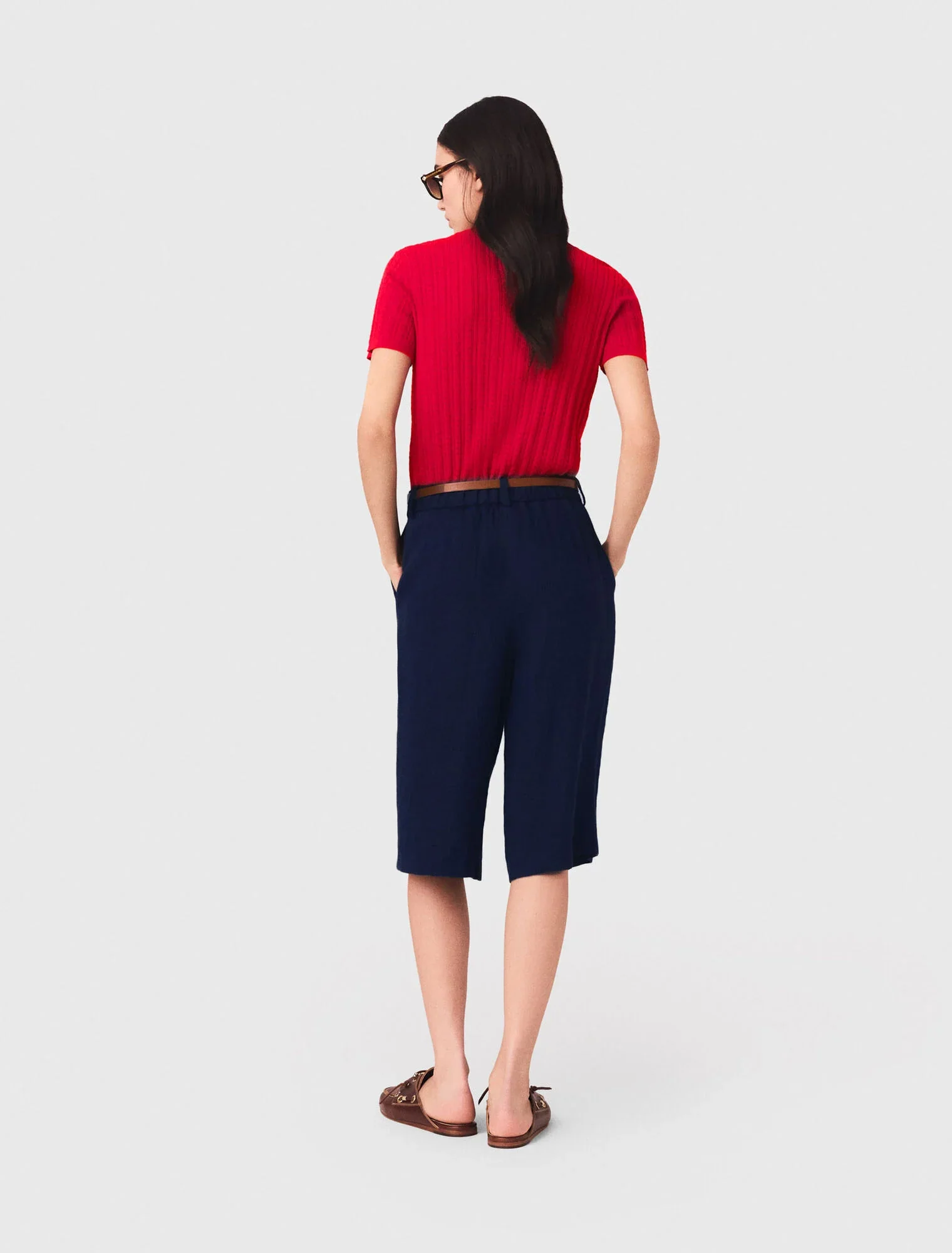 Linen Blend Bermuda Shorts Navy - Image 3