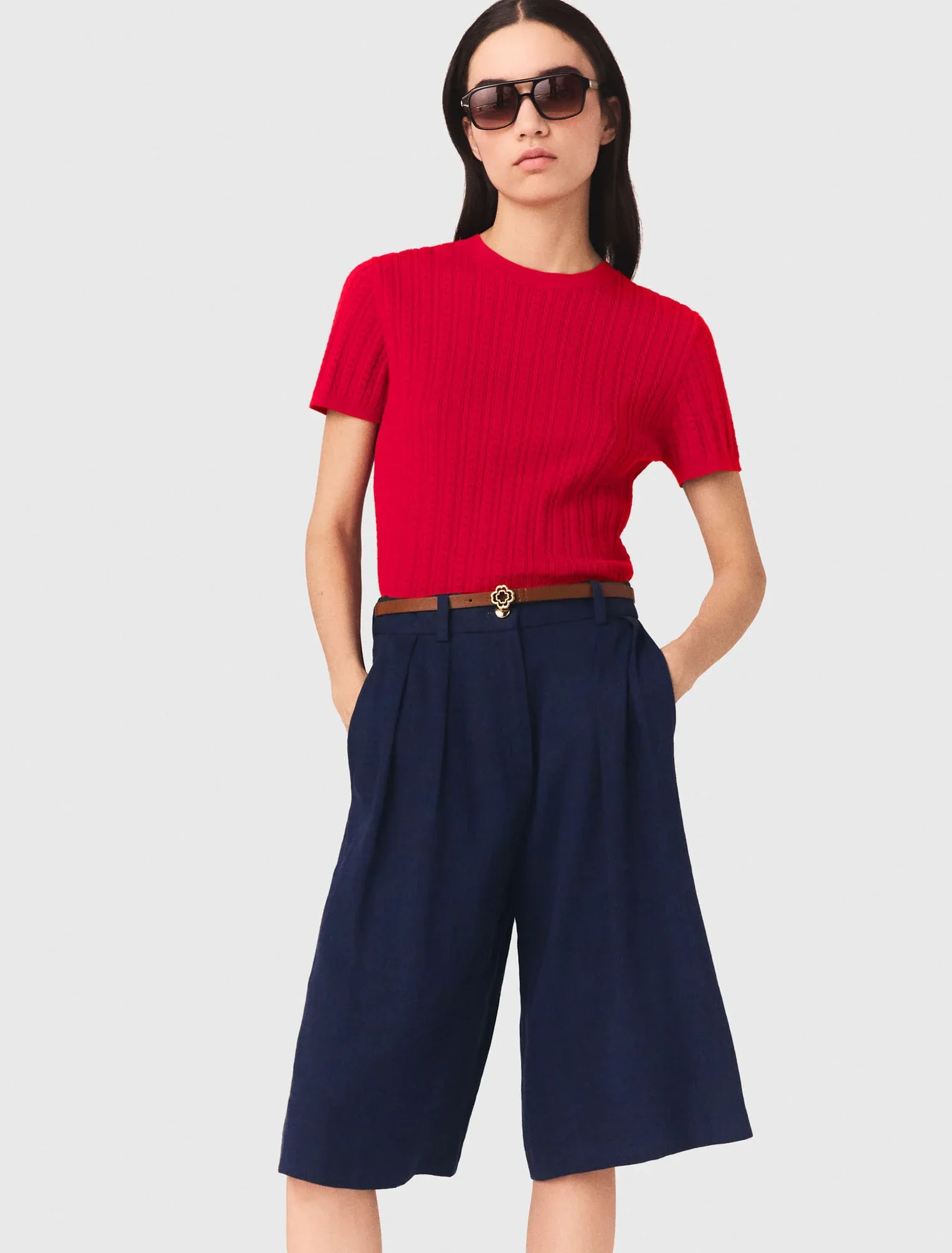 Linen Blend Bermuda Shorts Navy - Image 4