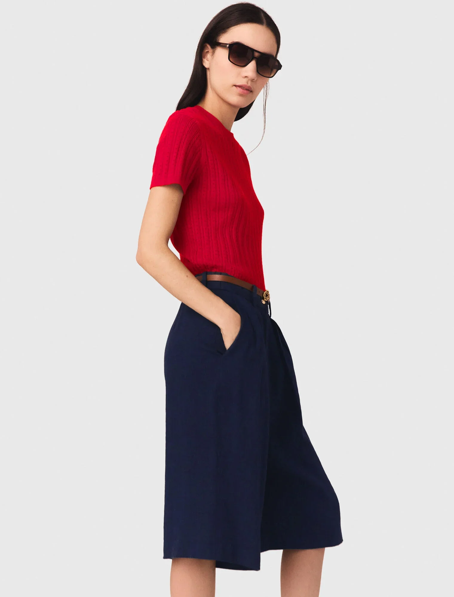 Linen Blend Bermuda Shorts Navy - Image 5