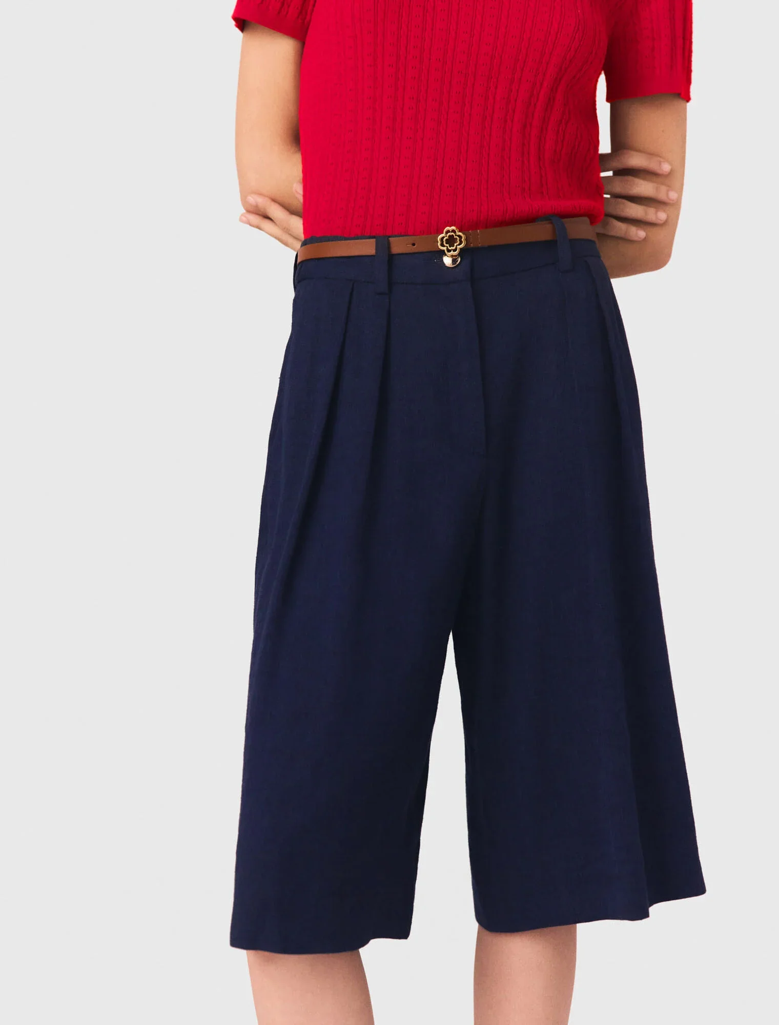 Linen Blend Bermuda Shorts Navy - Image 6