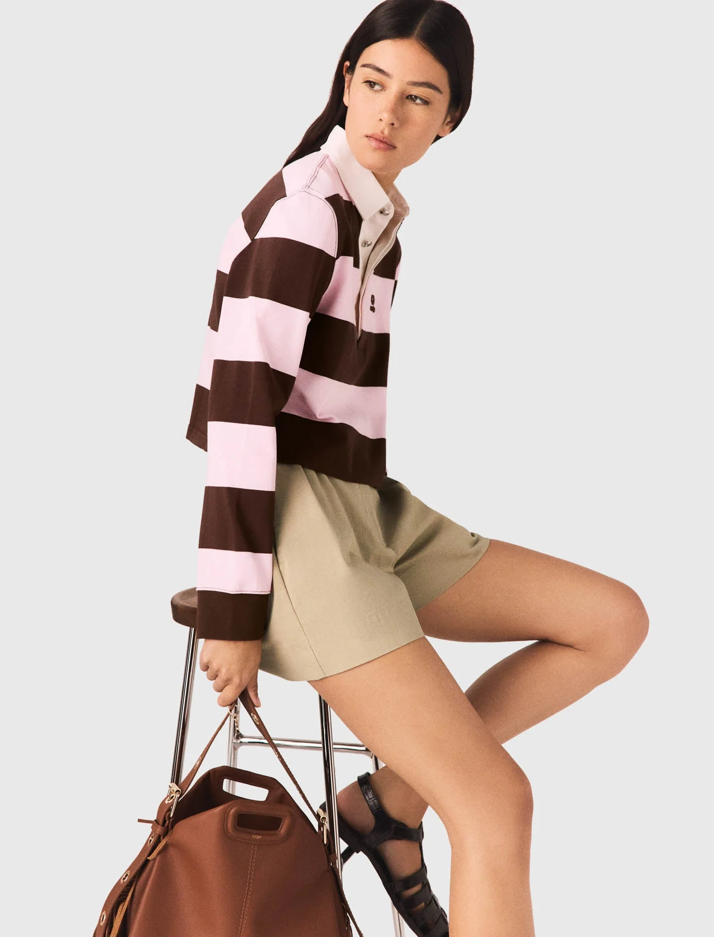 Striped Polo Sweatshirt Brown/Pink - Image 3