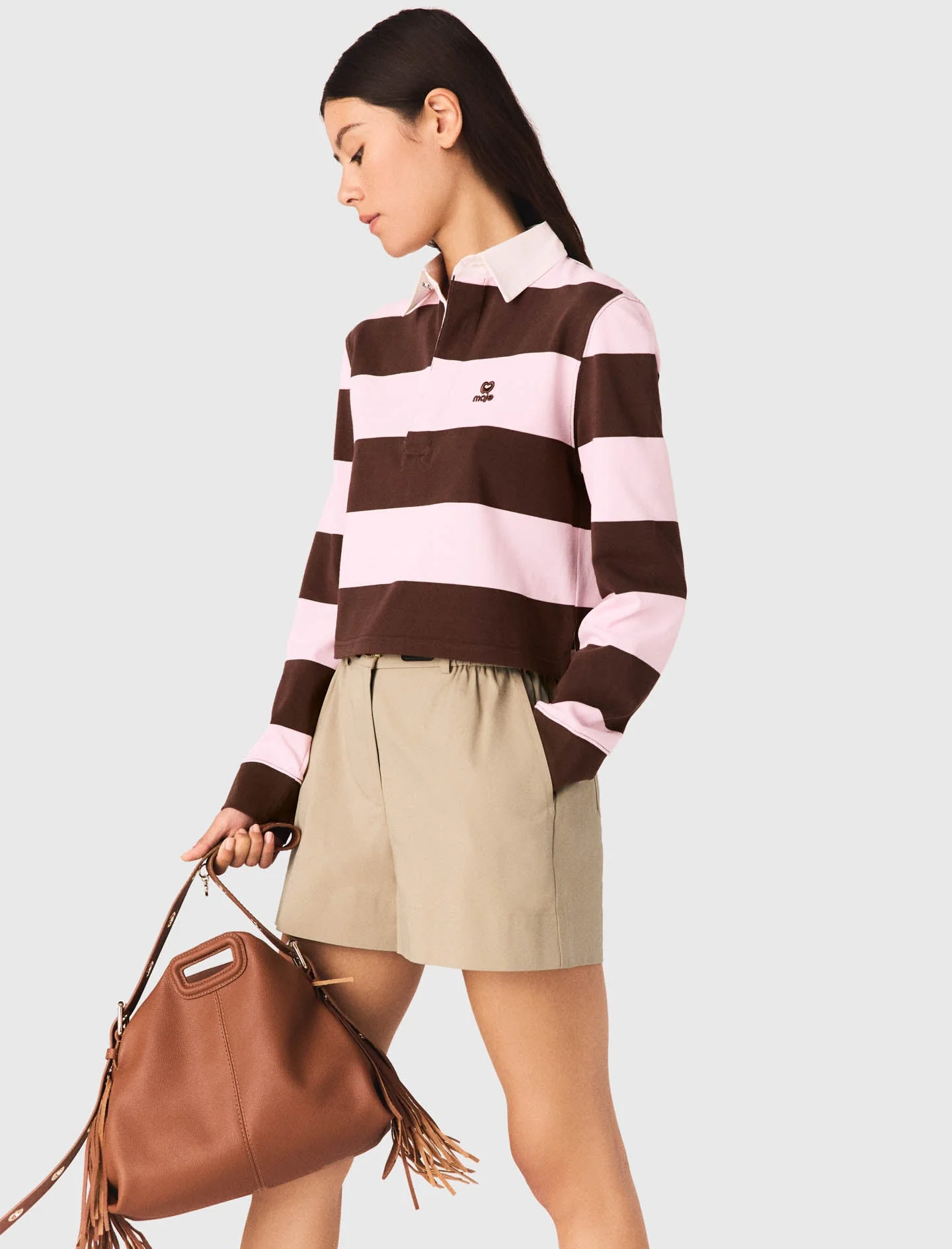 Striped Polo Sweatshirt Brown/Pink - Image 4