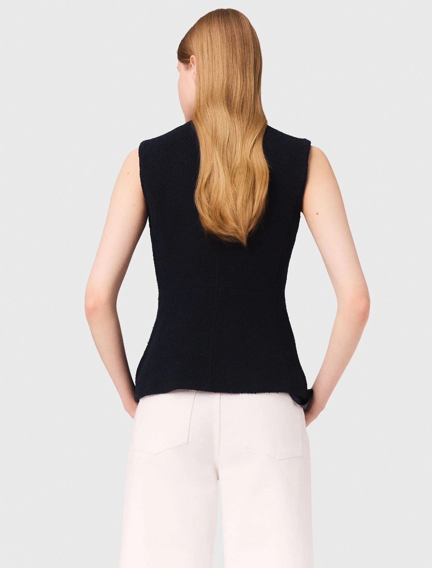 Long sleeveless tweed jacket Navy - Image 4