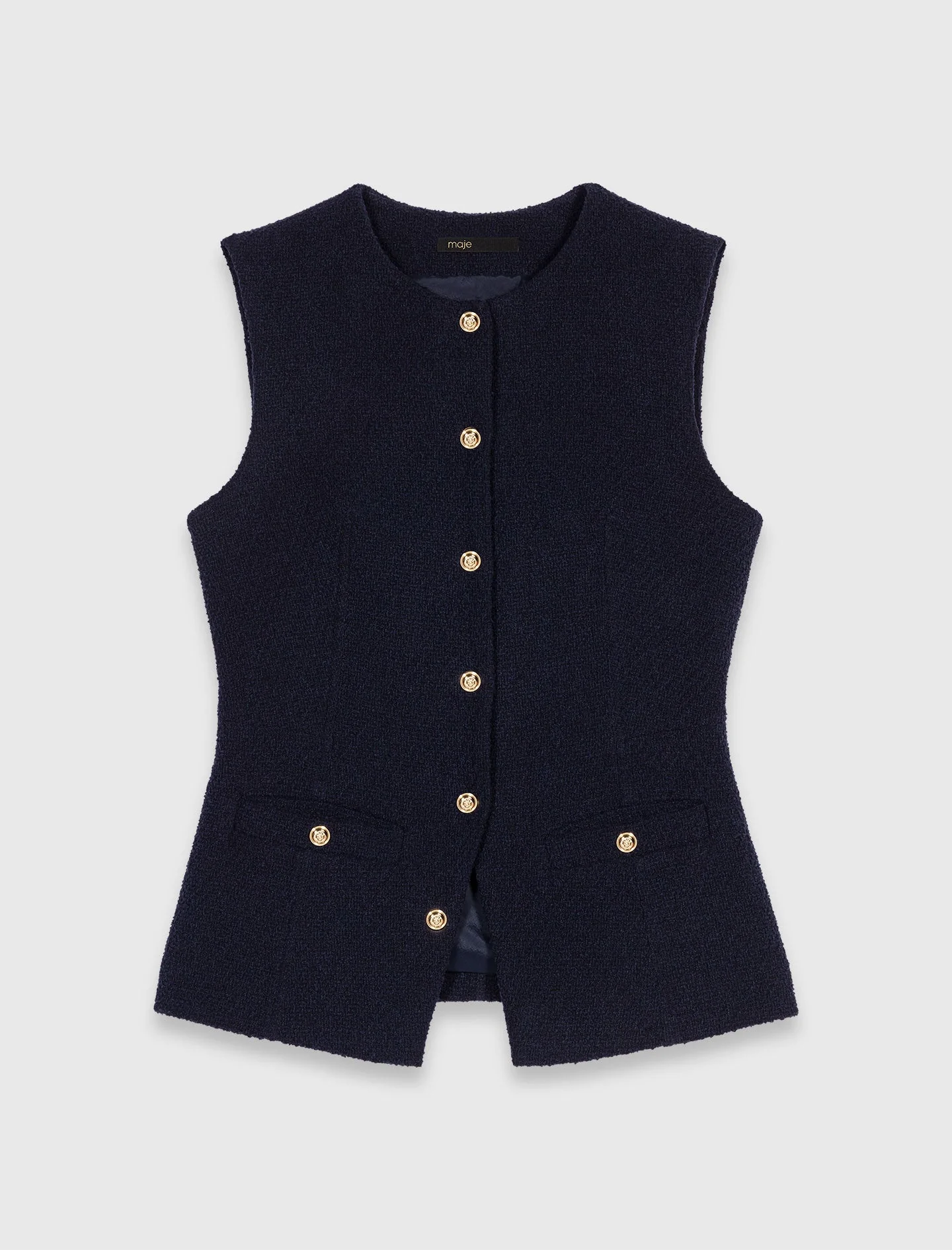 Long sleeveless tweed jacket Navy - Image 6