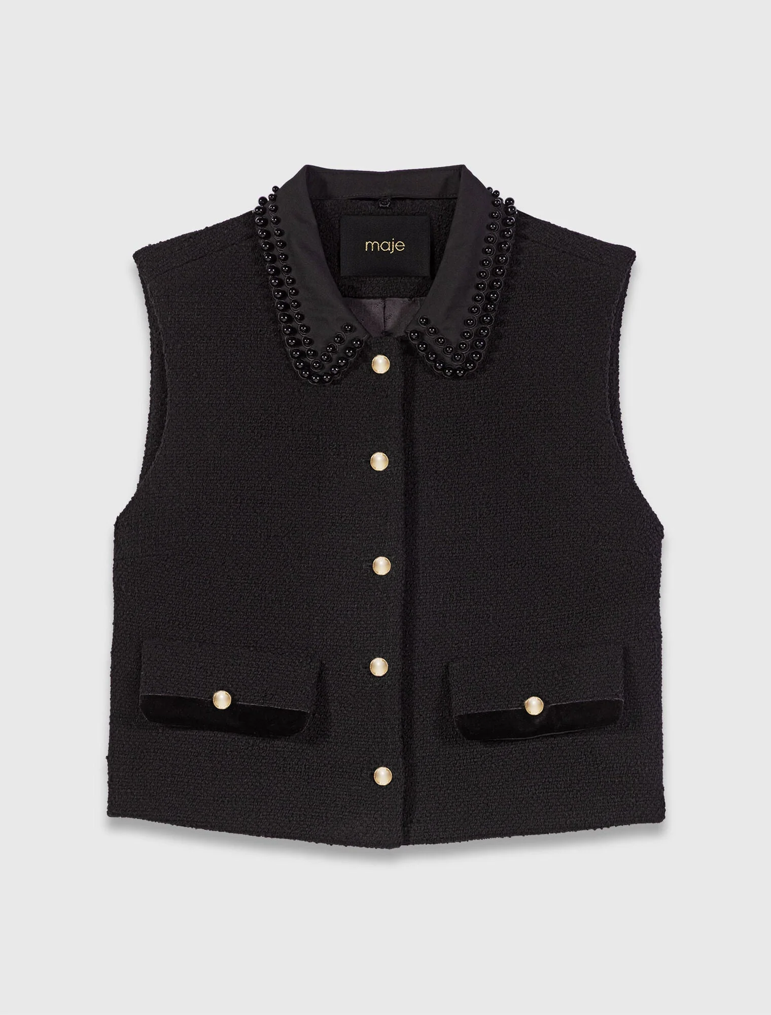 Tweed top with velvet trim Black - Image 9