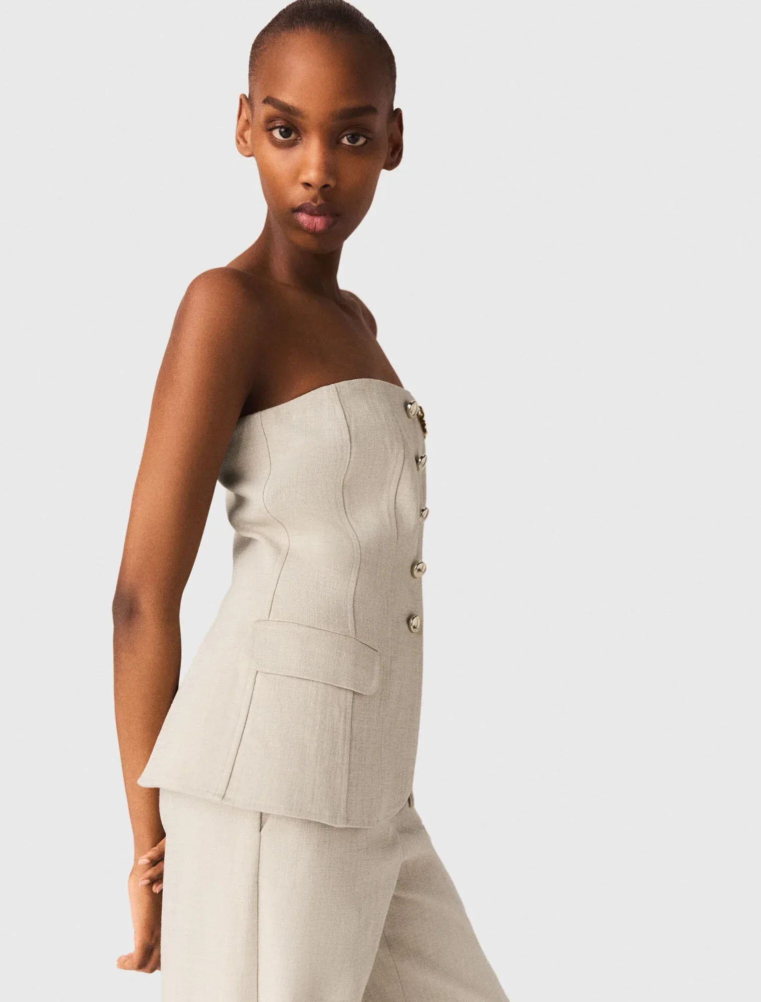 Tailored Bustier Top Beige - Image 2