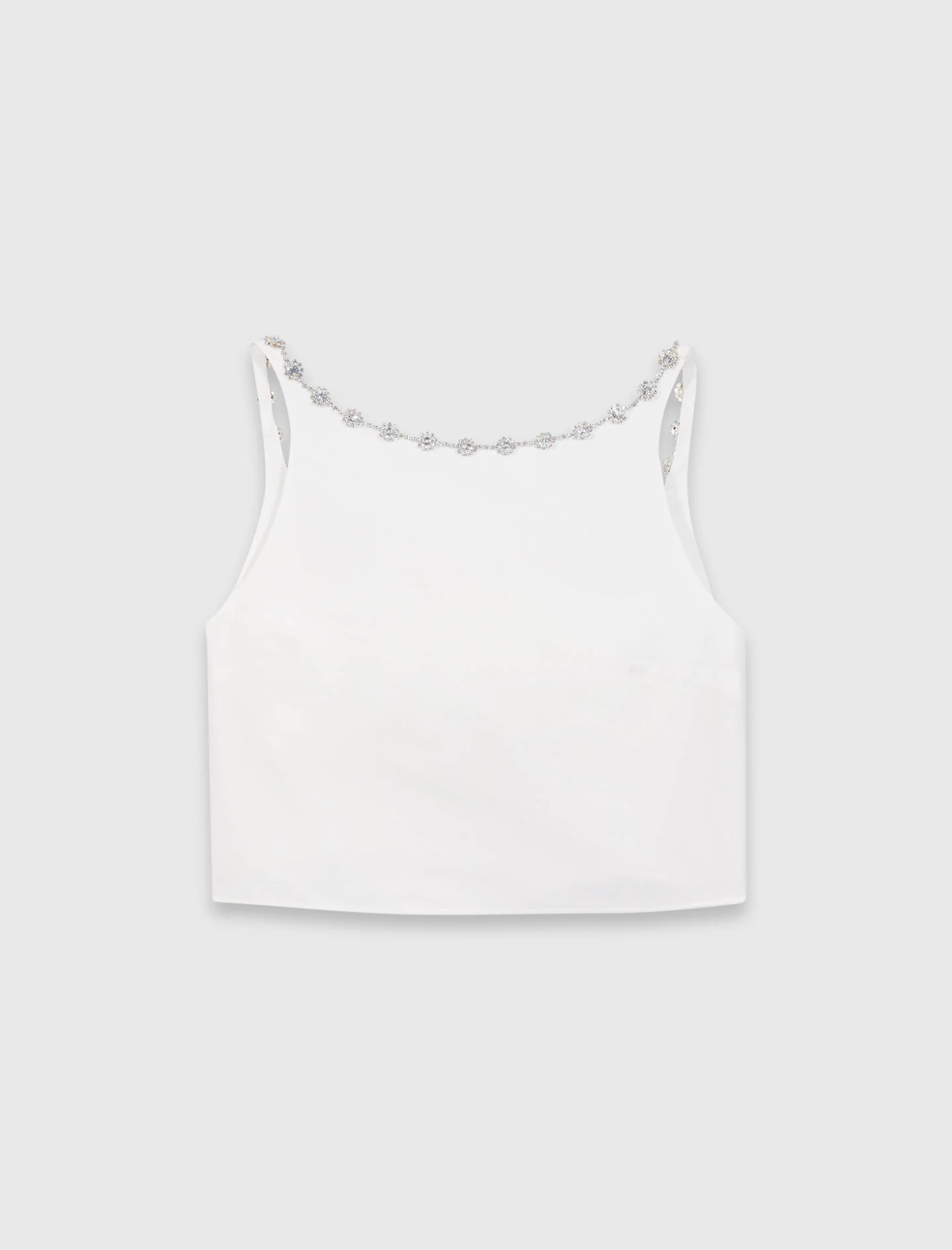 Jewelled Collar Taffeta Crop Top White