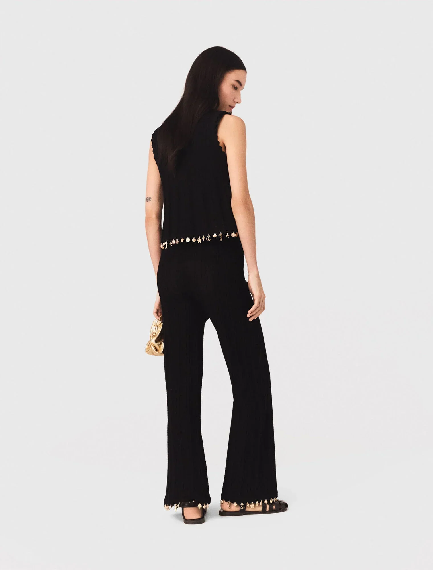 Gold-Embellished Knit Cardigan Black - Image 3