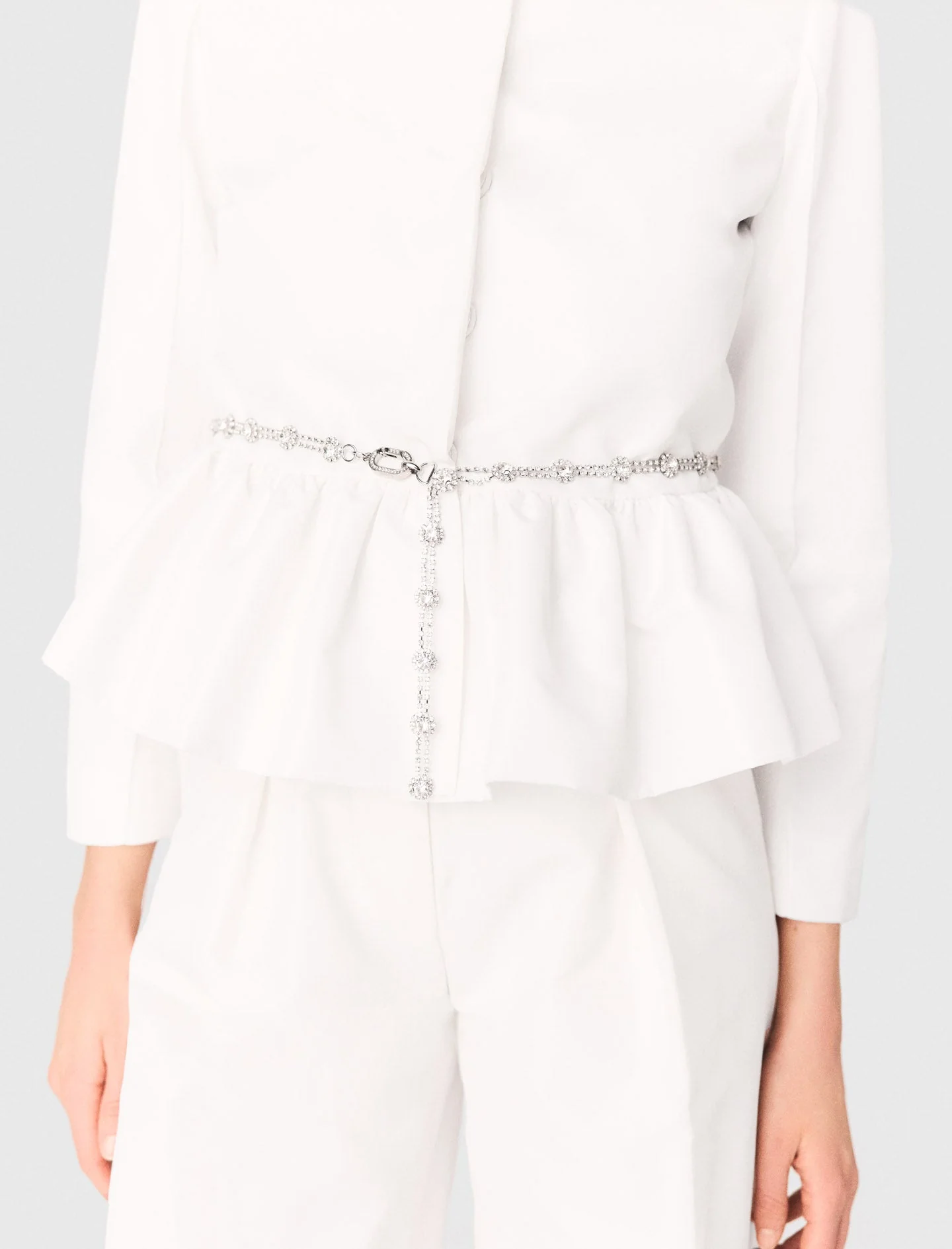 Cropped Jacket With Jewelled Belt White - Image 5