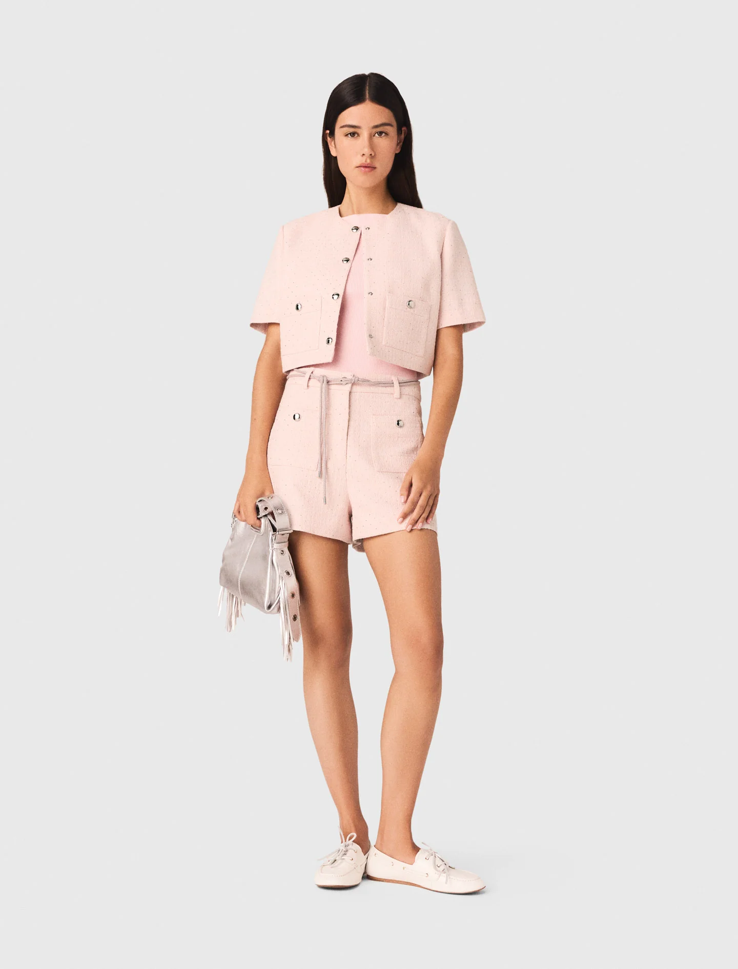 Short-Sleeved Tweed Jacket Pink