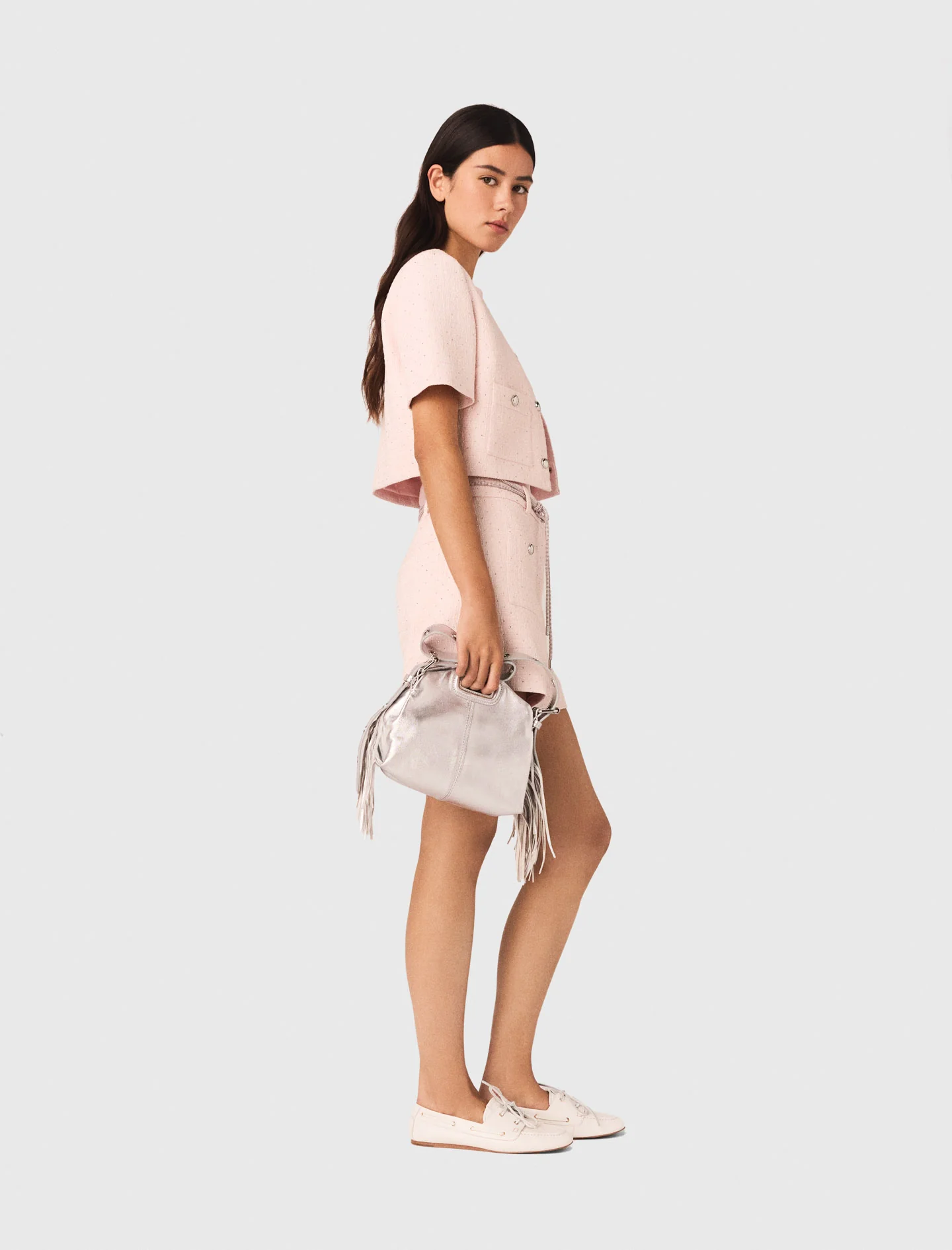Short-Sleeved Tweed Jacket Pink - Image 2
