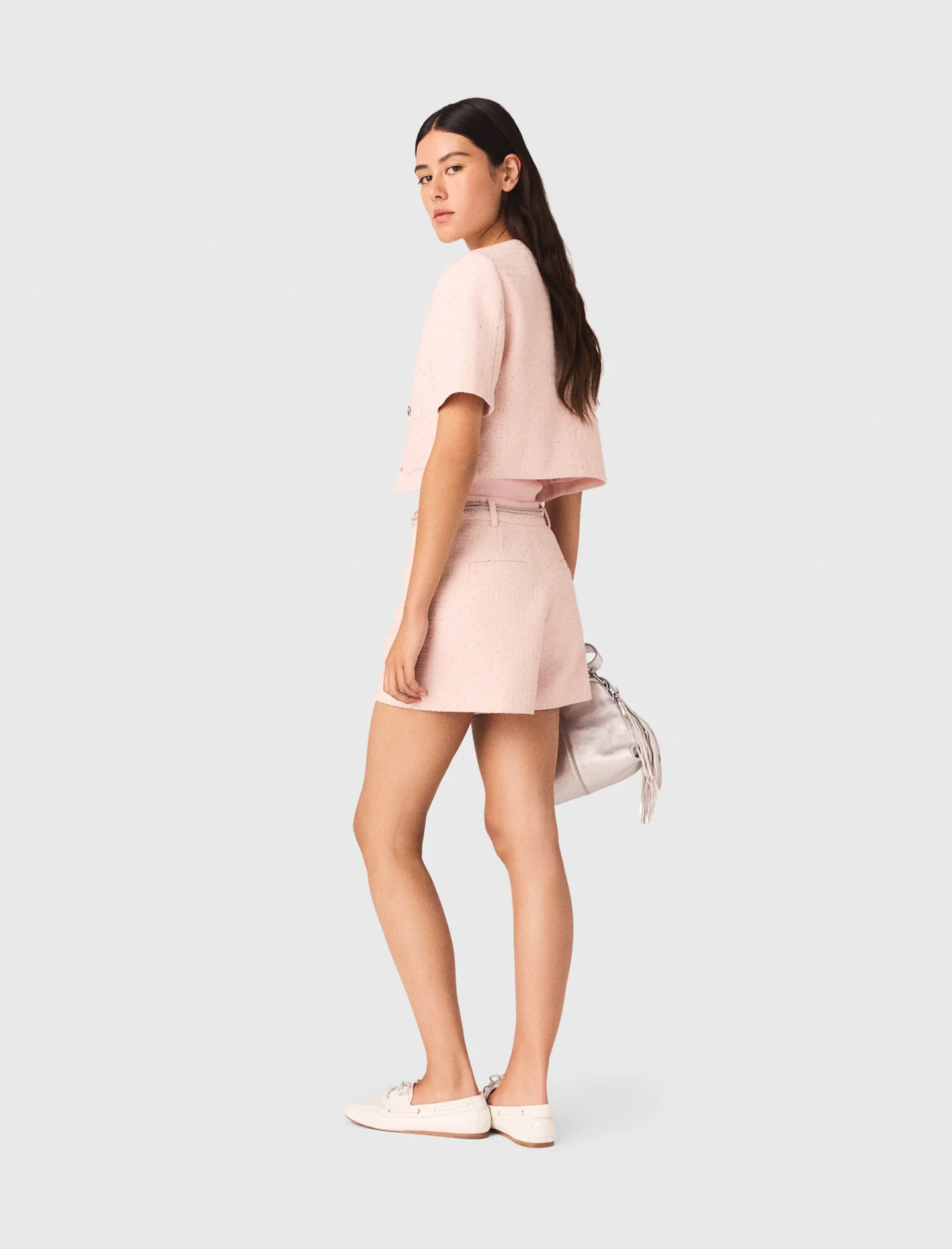Short-Sleeved Tweed Jacket Pink - Image 3