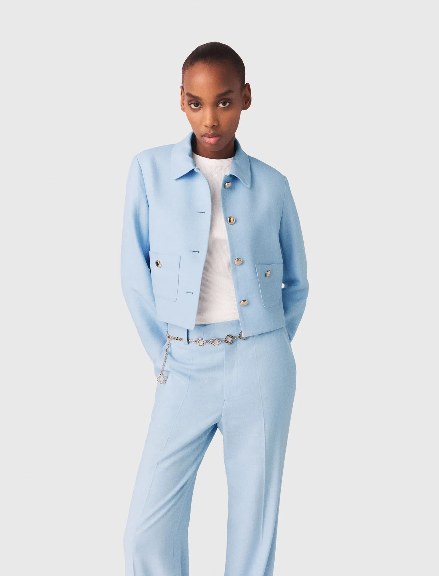 Short Single-Breasted Jacket Blue Sky - Image 3