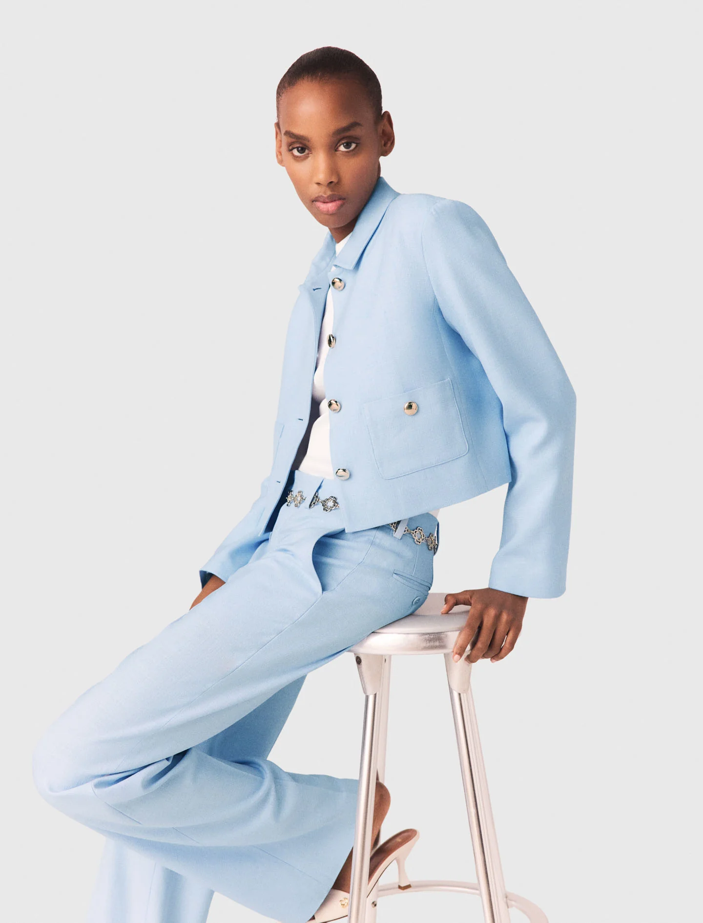 Short Single-Breasted Jacket Blue Sky - Image 5